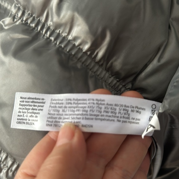 M Eileen Fisher Platinum Funnel Neck Puffer down coat. Silver. Snap buttons. EUC - Picture 9 of 16